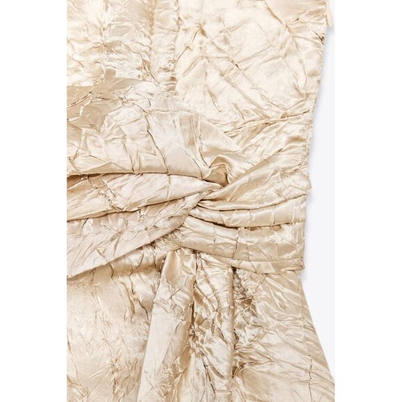 NWT Zara champagne wrinkled crinkle bustier and pants set, M - Picture 8 of 16